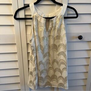 White House Black Market cream and Gold Sleeveless Blouse
